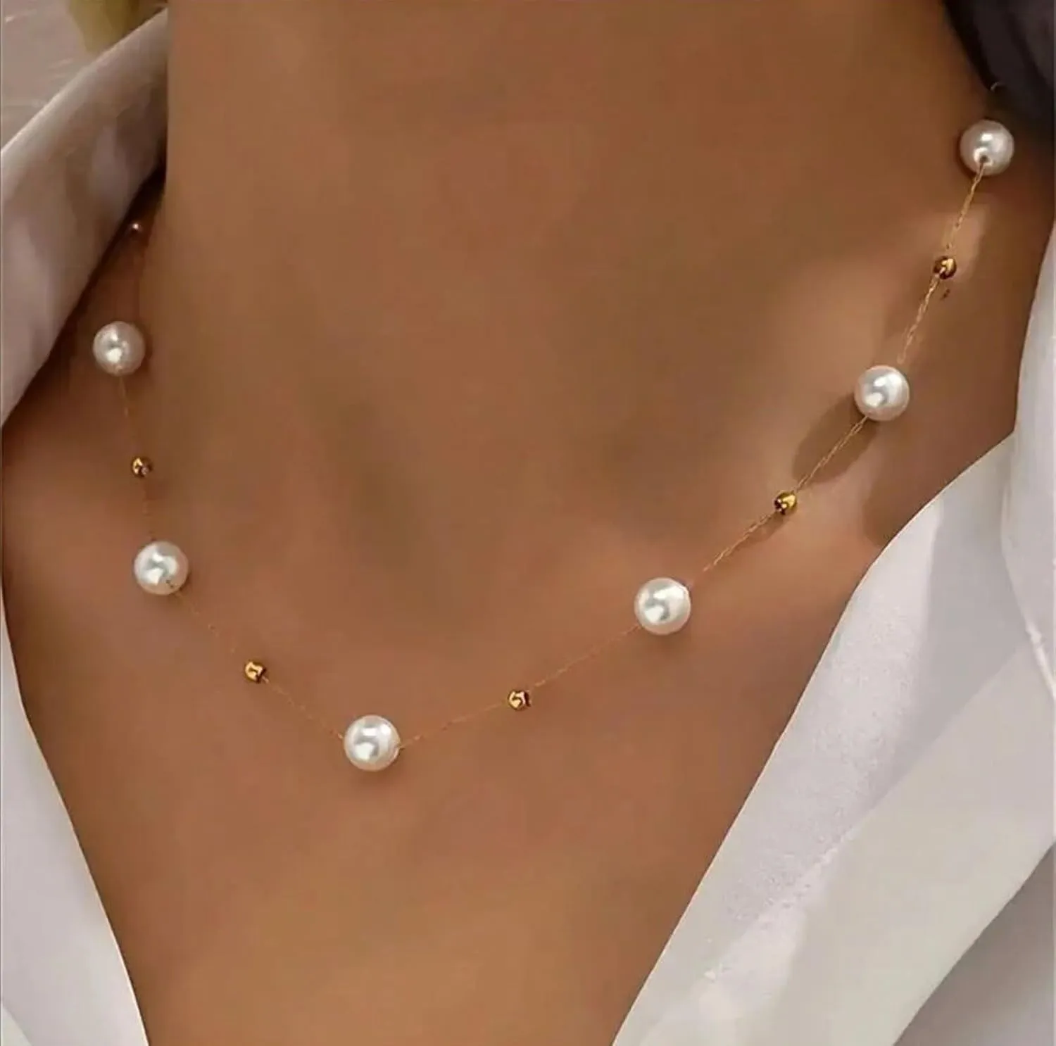 Pearl Necklaces for Women,Dainty 14K Gold pendant necklace,Trendy Simple Choker Necklace for Women,Jewelry Bridesmaids Gifts