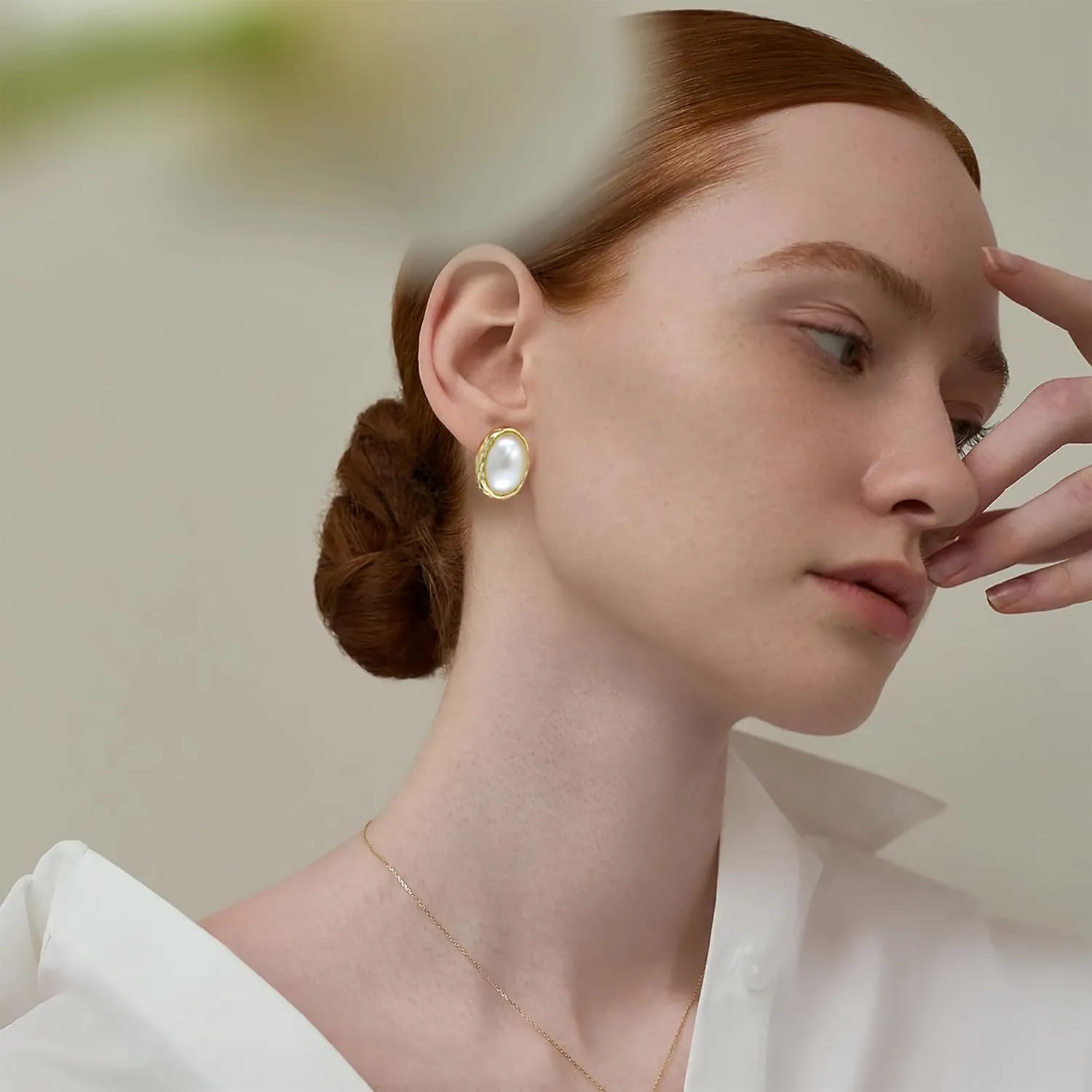 Pearl Stud Earrings, 14K Gold plated Large Pearl Earrings Gold Stud Earrings Handpicked Freshwater Cultured Hypoallergenic Large Pearl Earrings Jewelry Gifts for Her - AAA  Quality