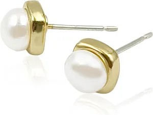 Pearl Stud Earrings for Women Gold Plated Pearl Earrings Lightweight Peal Dangle Earrings for Women