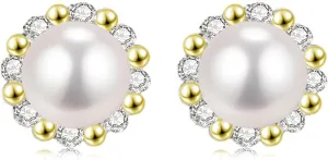 Pearl Stud Earrings for Women Small White Pearl with Cubic Zirconia Jewelry Gifts for Her