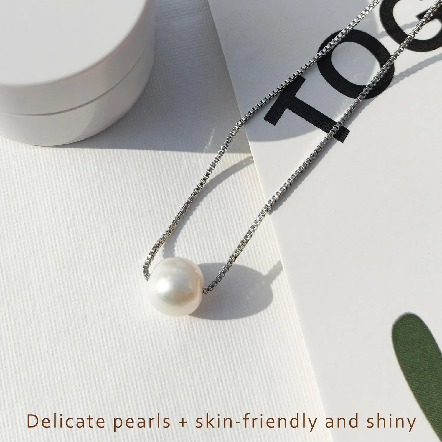 PEARLIE Dainty Necklaces for Women, 8-9MM Round Bead Natrual Pearl Necklace, Handpick Freshwater Cultured Pearl Beads Choker for for Charm Women V Neck Dress Accessorie