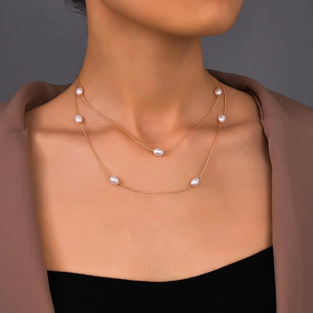 Pearls Choker Necklaces for Women Gold Plated Pearl Necklace Dainty Beaded Necklace with Pearls Accessories Summer Beach Minimalism Simple Pearl Jewelry