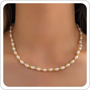 Pearls Choker Necklaces for Women Gold Plated Pearl Necklace Dainty Beaded Necklace with Pearls Accessories Summer Beach Minimalism Simple Pearl Jewelry