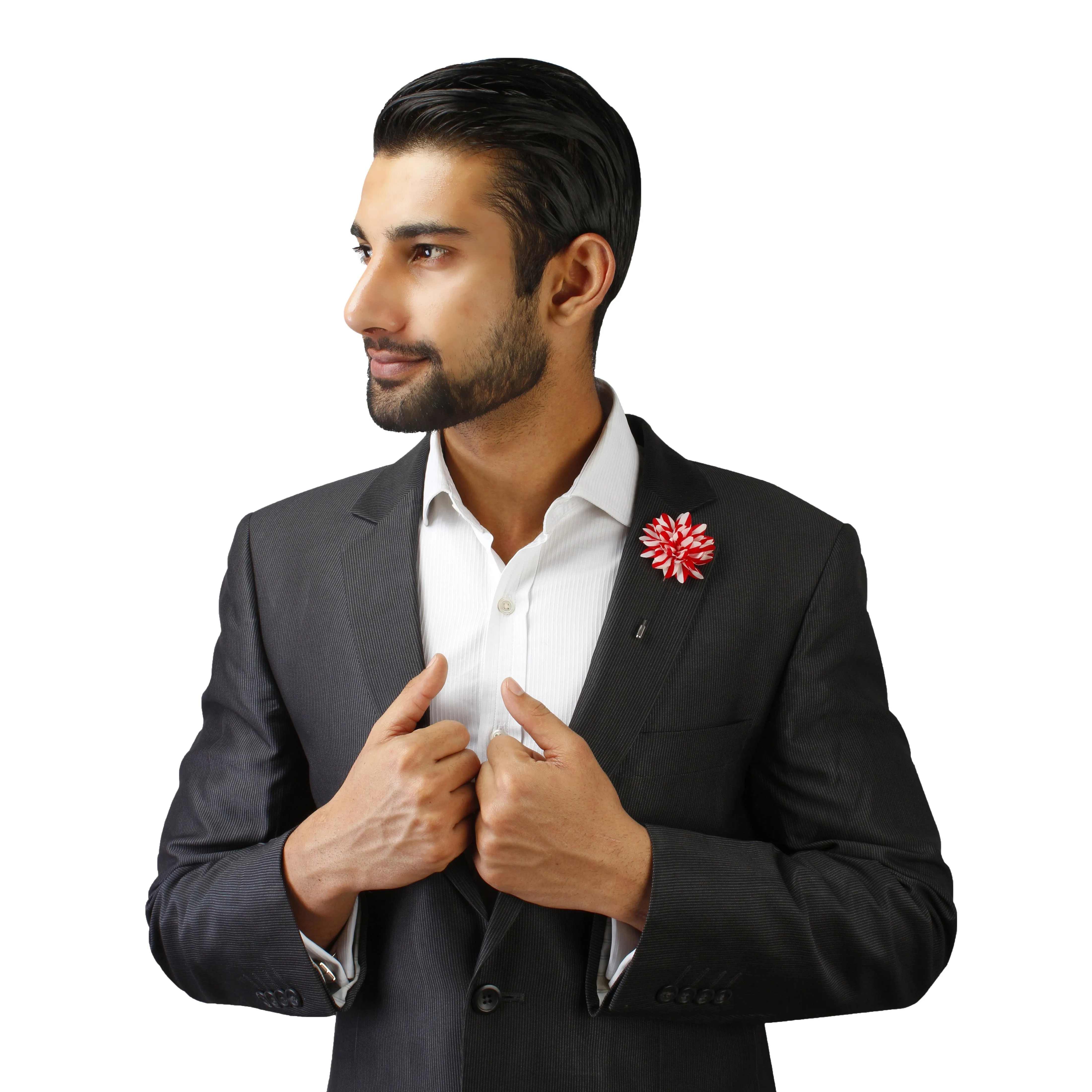 Peluche Striped Petals Red, White Brooch Lapel Pin