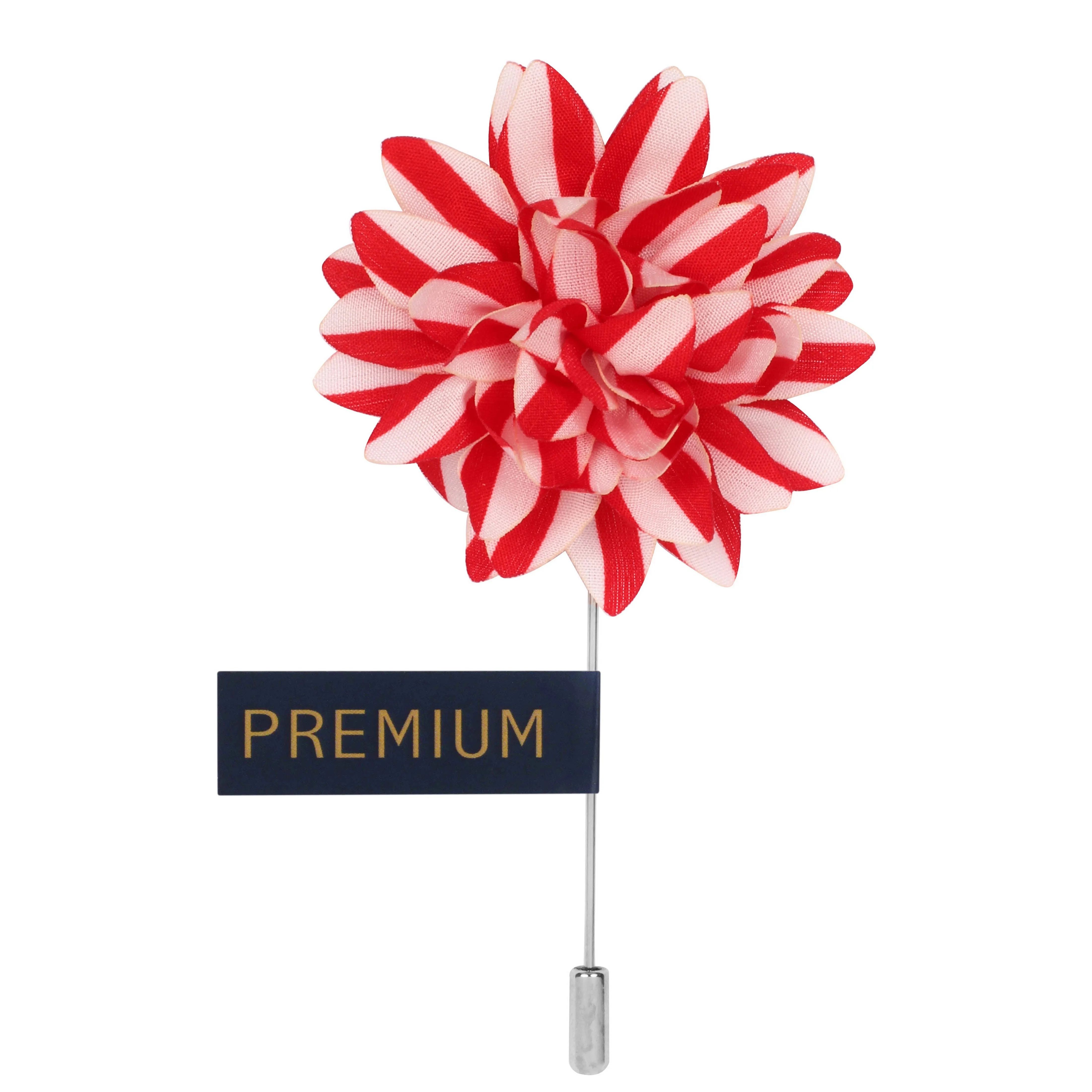 Peluche Striped Petals Red, White Brooch Lapel Pin