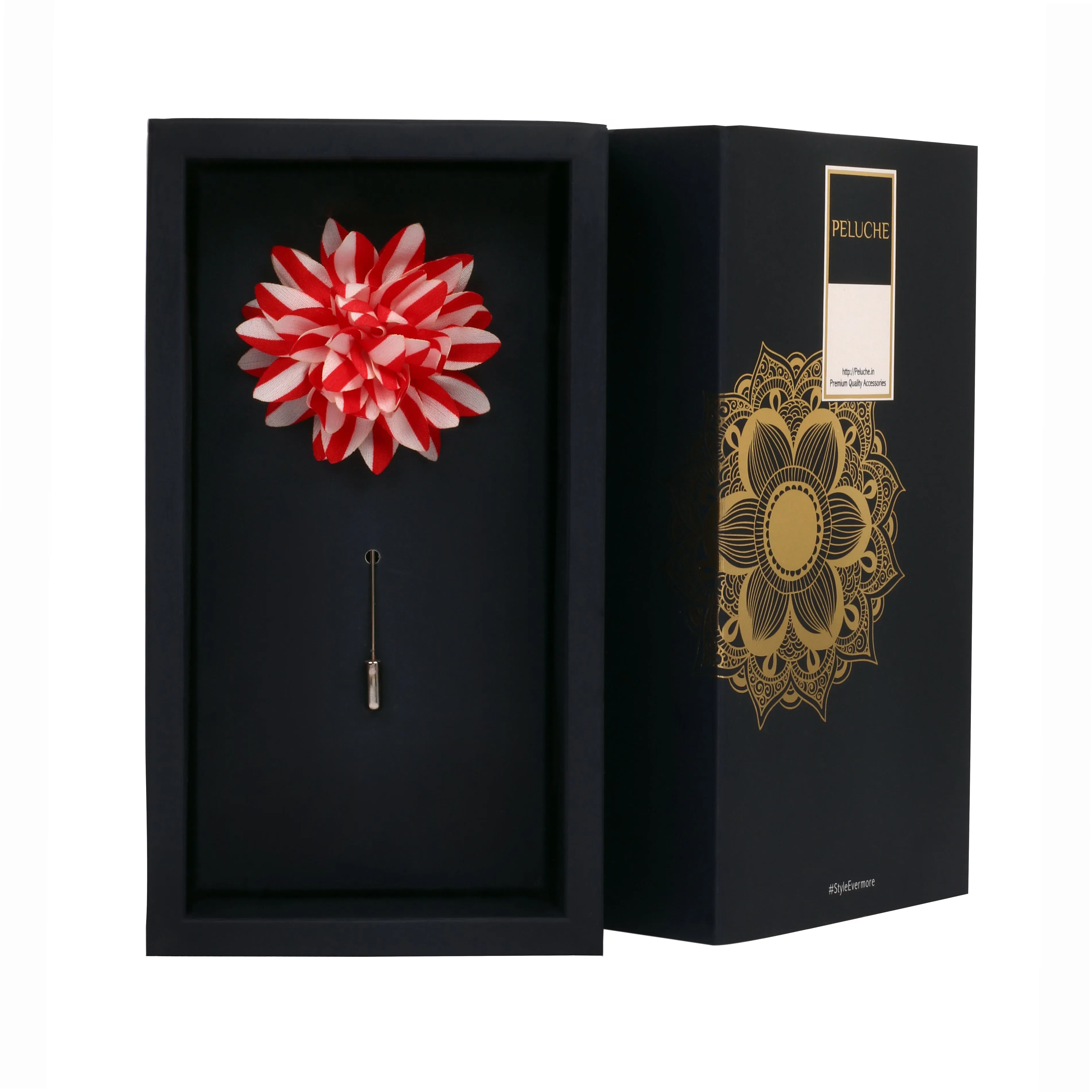 Peluche Striped Petals Red, White Brooch Lapel Pin
