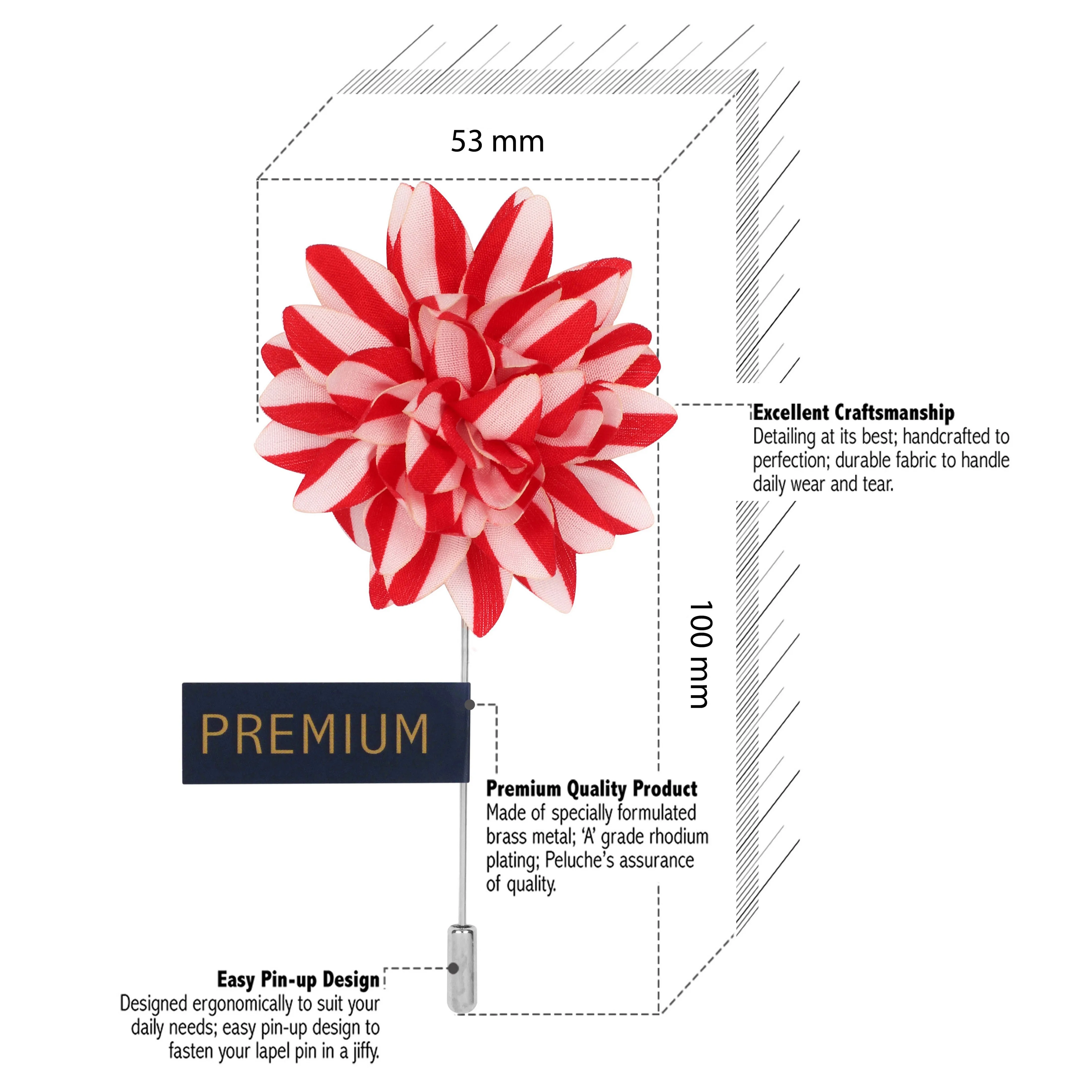 Peluche Striped Petals Red, White Brooch Lapel Pin