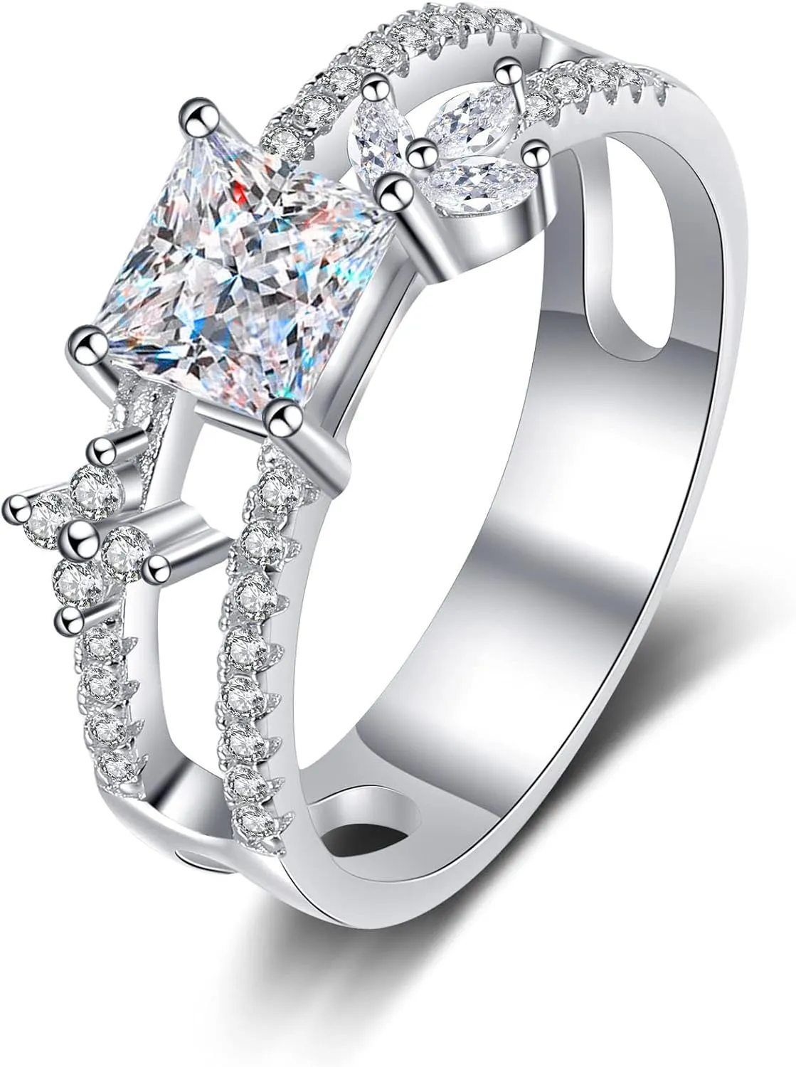 Personalized 14K Gold Princess Cut Diamond Name Promise Rings for Women, 1 Carat Custom Engraved D-Color VVS1 Clarity, Ideal for Wedding Gifts