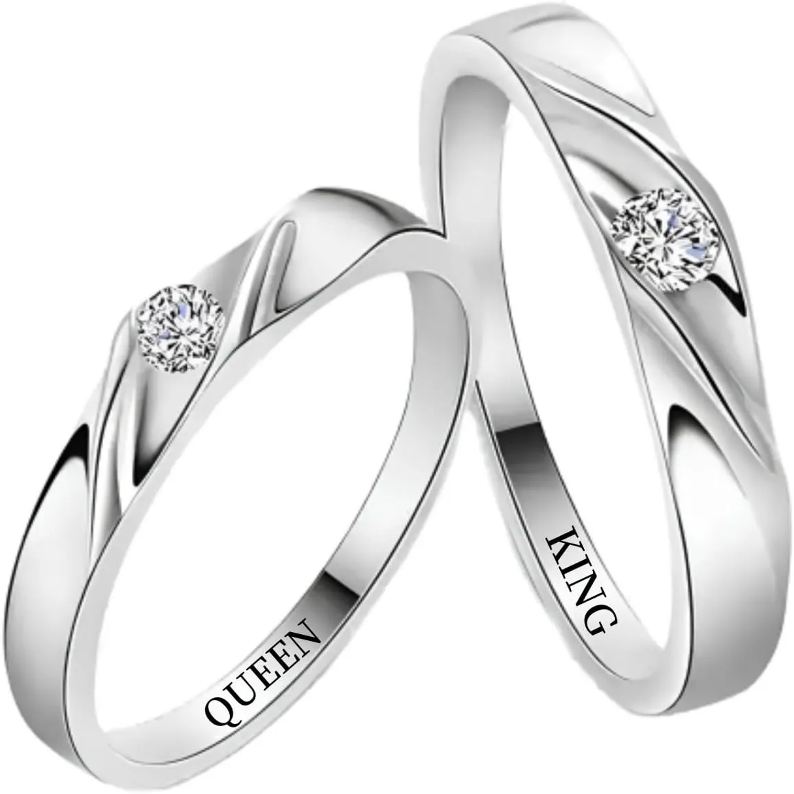 Personalized Promise Rings for Couples 925 Sterling Silver/Solid Gold 10K/14K/18K Custom Engraved Text Birthstone Moissanite Diamond Engagement Rings for Couples