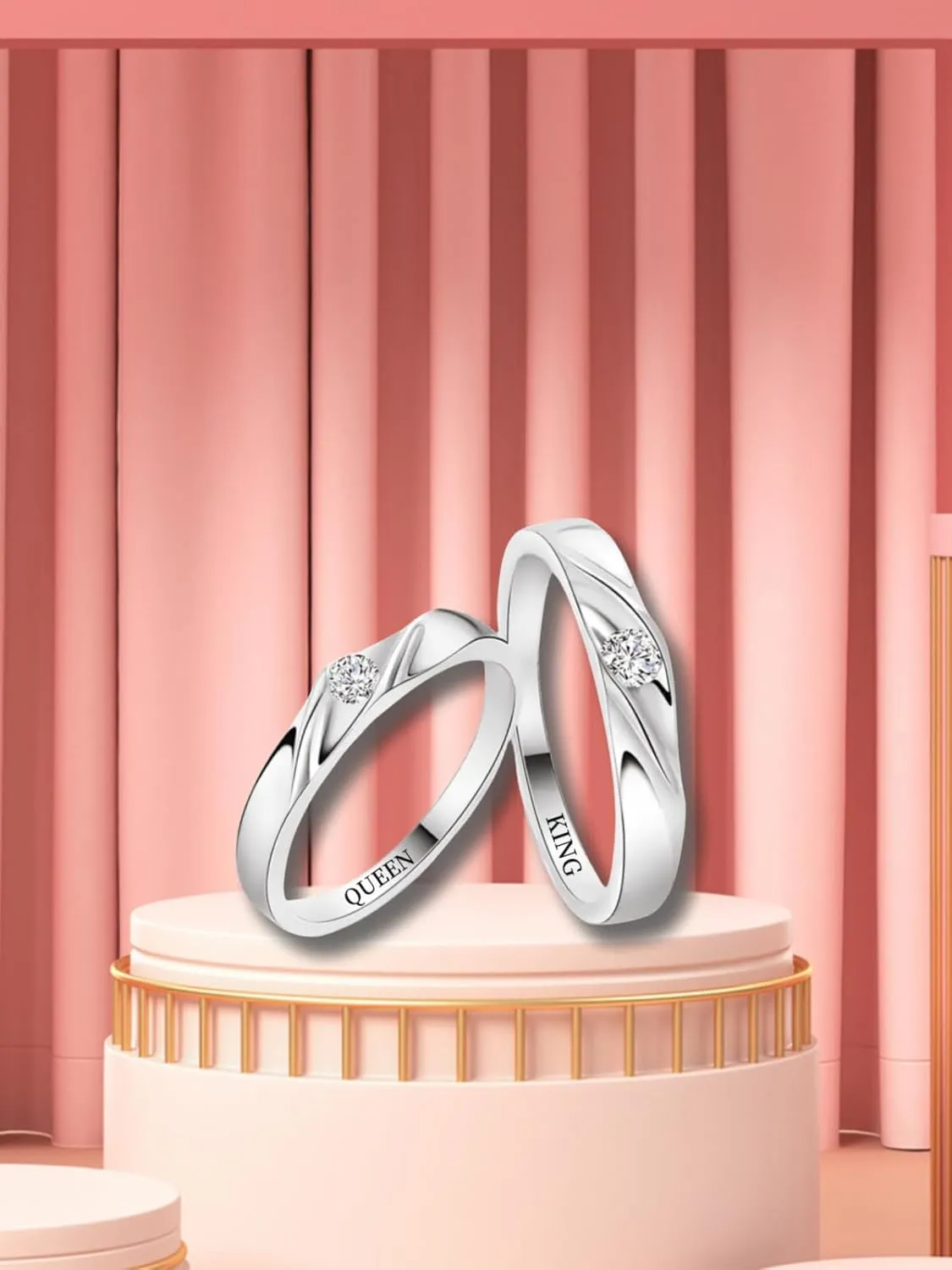 Personalized Promise Rings for Couples 925 Sterling Silver/Solid Gold 10K/14K/18K Custom Engraved Text Birthstone Moissanite Diamond Engagement Rings for Couples