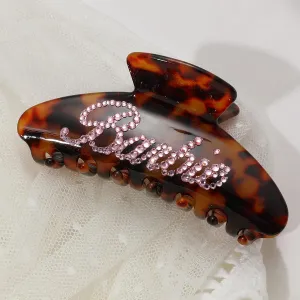 Personalized Rhinestone Hair Claw Barrettes - Custom Name/Number, French Design Cellulose Acetate Clips for Women & Girls (Tortoise, 4")