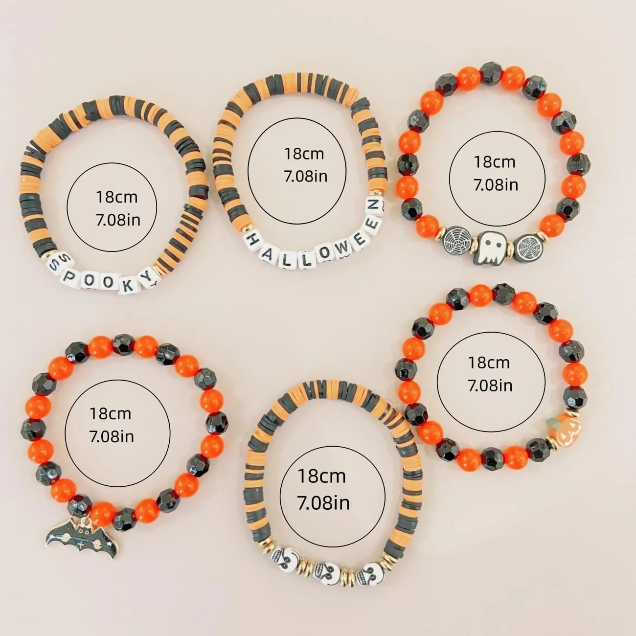 Pingyongchang Halloween Heishi Clay Bead Charm Bracelets for Women Light Up Glow Bracelet Bat Pumpkin Spider Jewelry Acrylic Stackable Beads Bracelet Costume Party Favors Gift