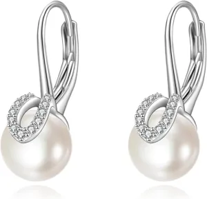 POPLYKE Pearl Earrings for Women 925 Sterling Silver Pearl Earrings Real Pearl Earrings Elegant Jewelry Birthday Gift for Mother