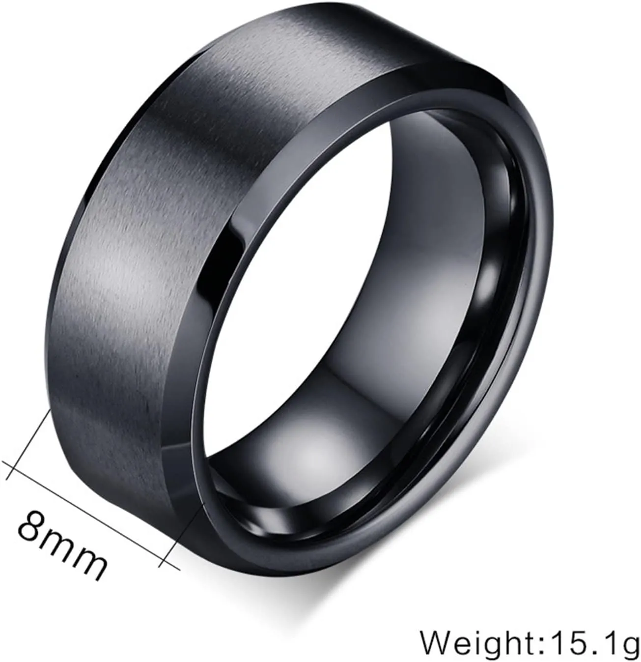 Promise Rings Couples, Mens Tungsten Rings Black 8mm Brushed Ring Beveled Edge Engagement Couple Rings