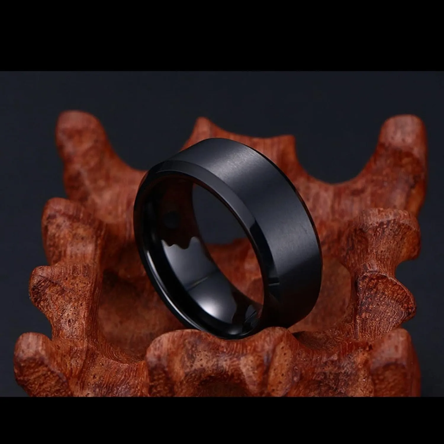 Promise Rings Couples, Mens Tungsten Rings Black 8mm Brushed Ring Beveled Edge Engagement Couple Rings