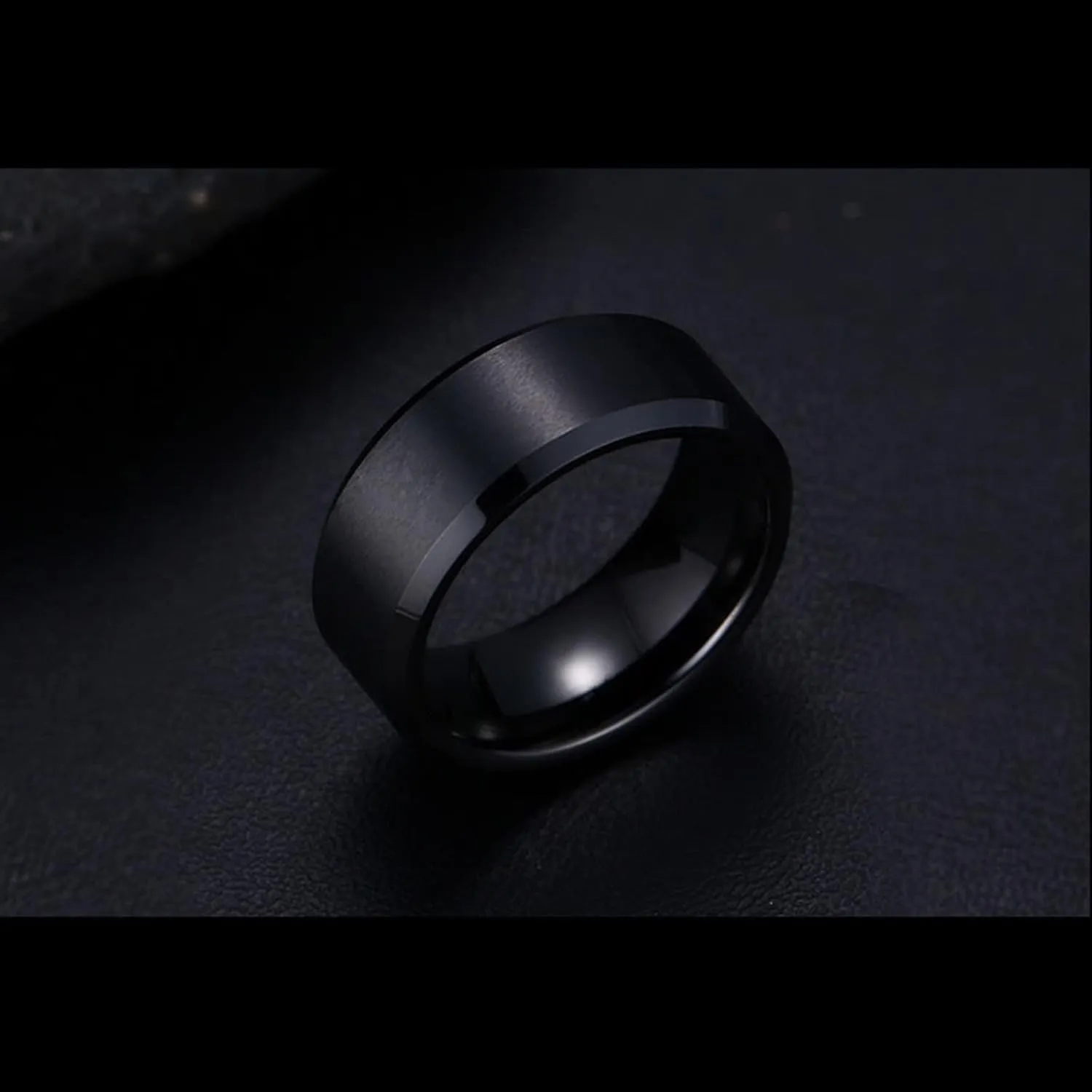Promise Rings Couples, Mens Tungsten Rings Black 8mm Brushed Ring Beveled Edge Engagement Couple Rings