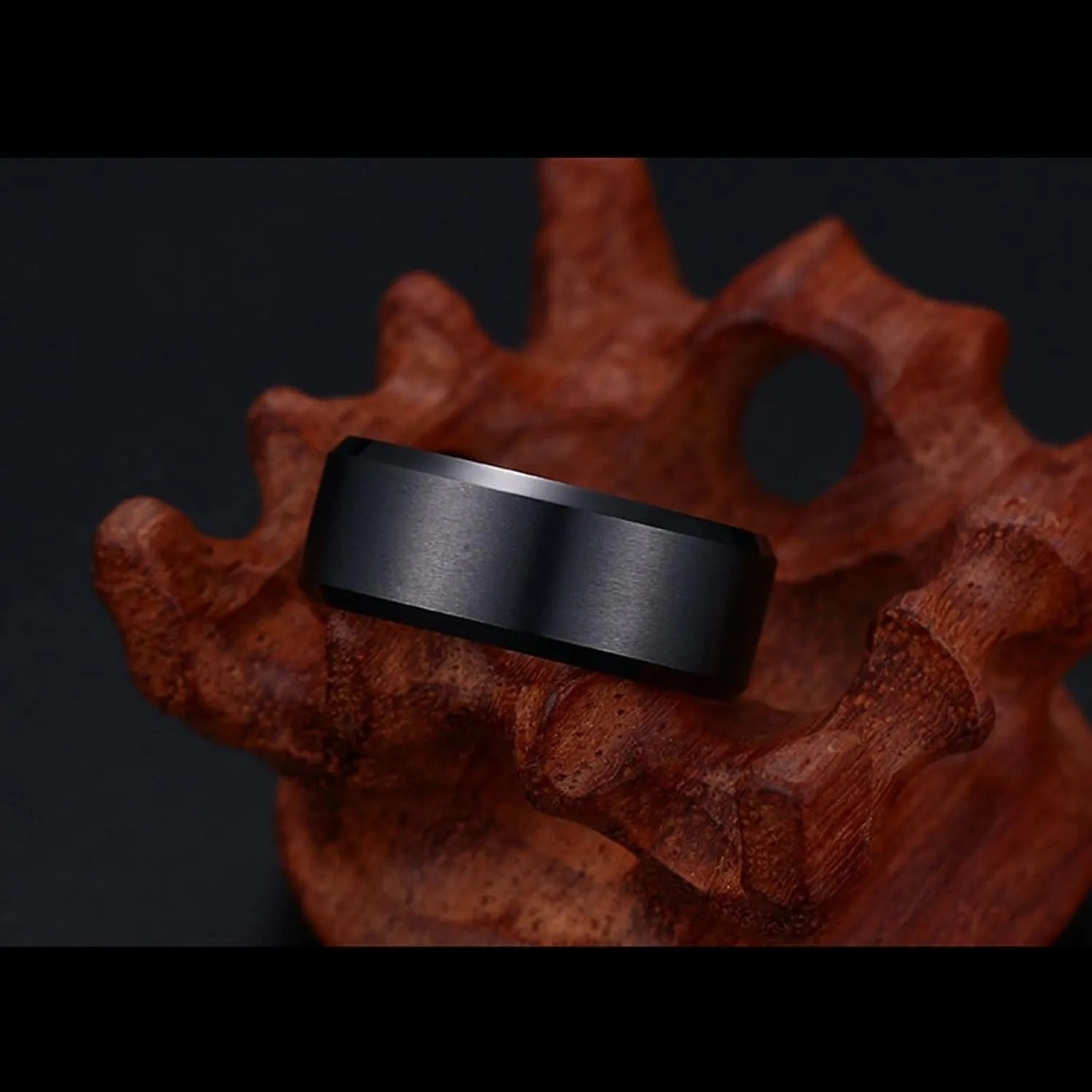 Promise Rings Couples, Mens Tungsten Rings Black 8mm Brushed Ring Beveled Edge Engagement Couple Rings