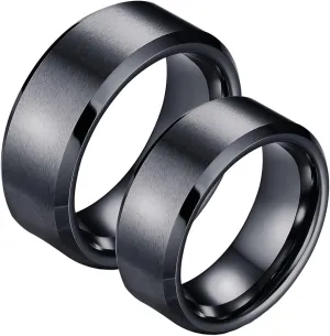 Promise Rings Couples, Mens Tungsten Rings Black 8mm Brushed Ring Beveled Edge Engagement Couple Rings