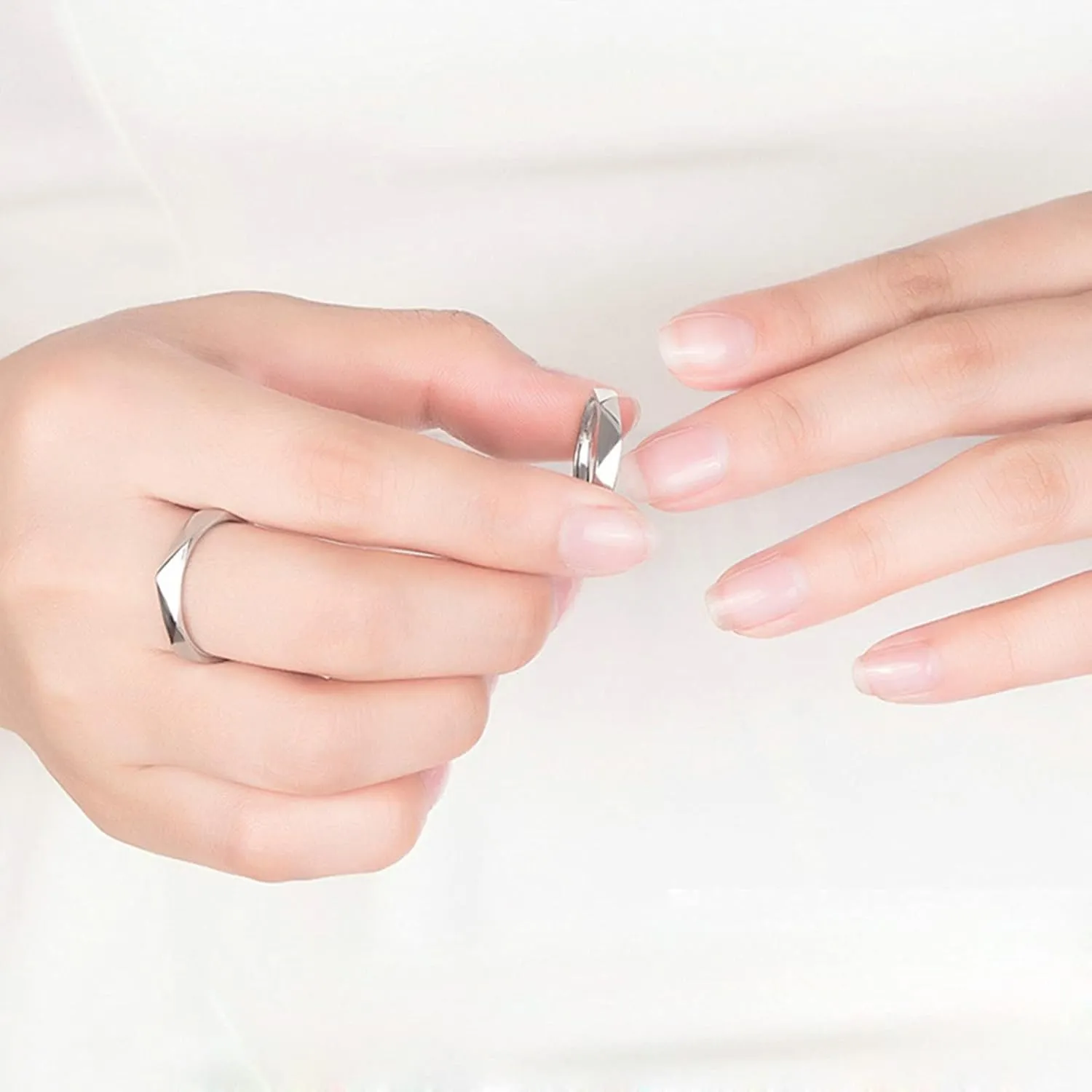 Promise Rings for Couples, Couple Rings Adjustable Sterling Silver Personalized Multi-Facted Ring
