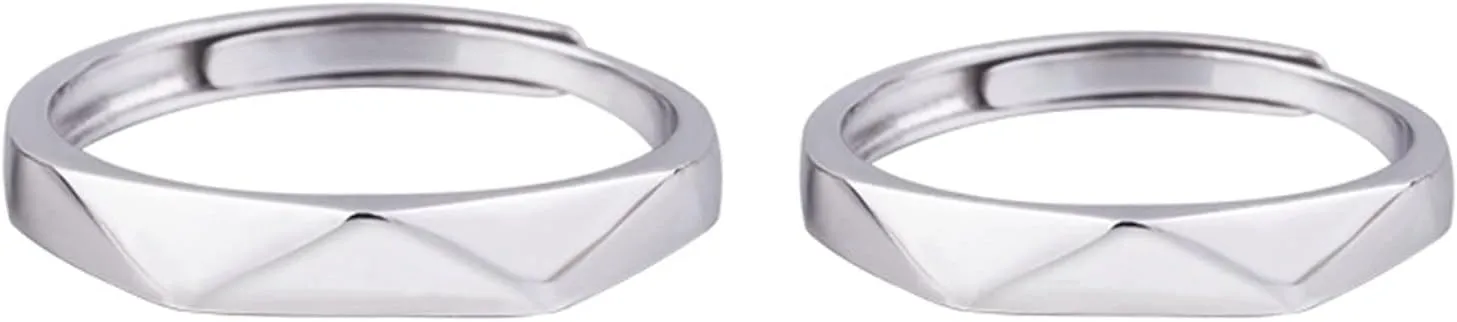 Promise Rings for Couples, Couple Rings Adjustable Sterling Silver Personalized Multi-Facted Ring
