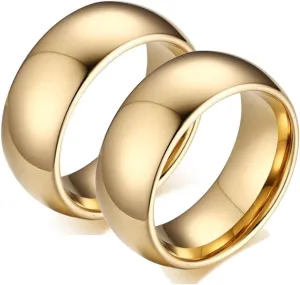 Promise Rings for Couples, Gold Tungsten Rings for Men 8mm Ring Plain Dome Valentine's Day Couple Rings