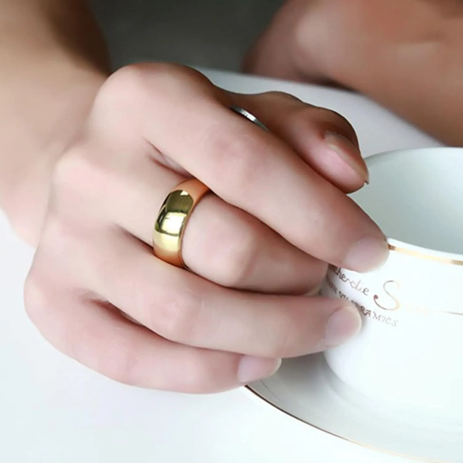Promise Rings for Couples, Gold Tungsten Rings for Men 8mm Ring Plain Dome Valentine's Day Couple Rings