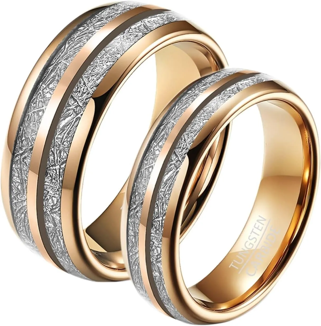 Promise Rings Matching, Tungsten Wedding Ring 2PCS 6mm 8mm Rose Gold Ring Inlay Metal Size Women 6 Men 7 for Couple Engagement Jewelry