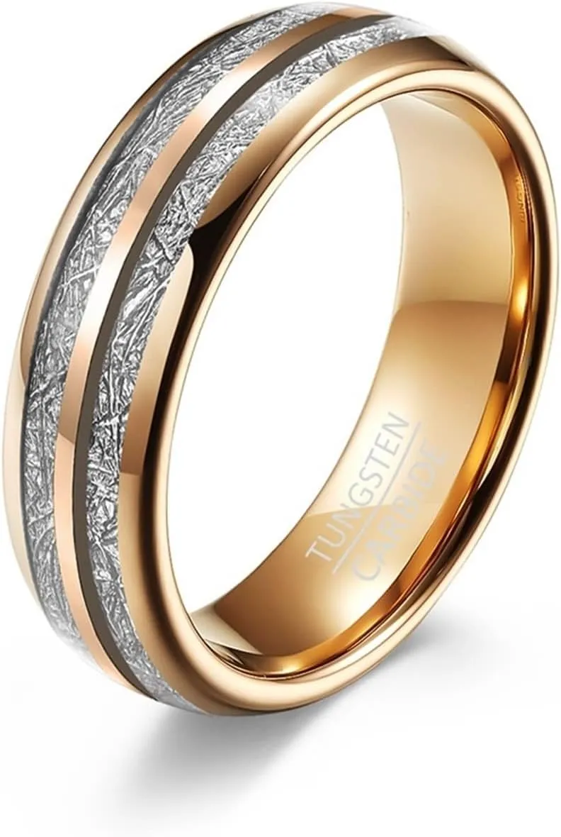 Promise Rings Matching, Tungsten Wedding Ring 2PCS 6mm 8mm Rose Gold Ring Inlay Metal Size Women 6 Men 7 for Couple Engagement Jewelry
