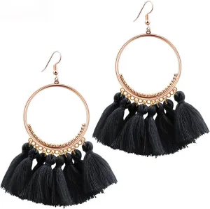 QUPENGXU Statement Tassel Colorful Fan Shape Earrings Geometric Hoop Bohemian Handmade Earrings For Women