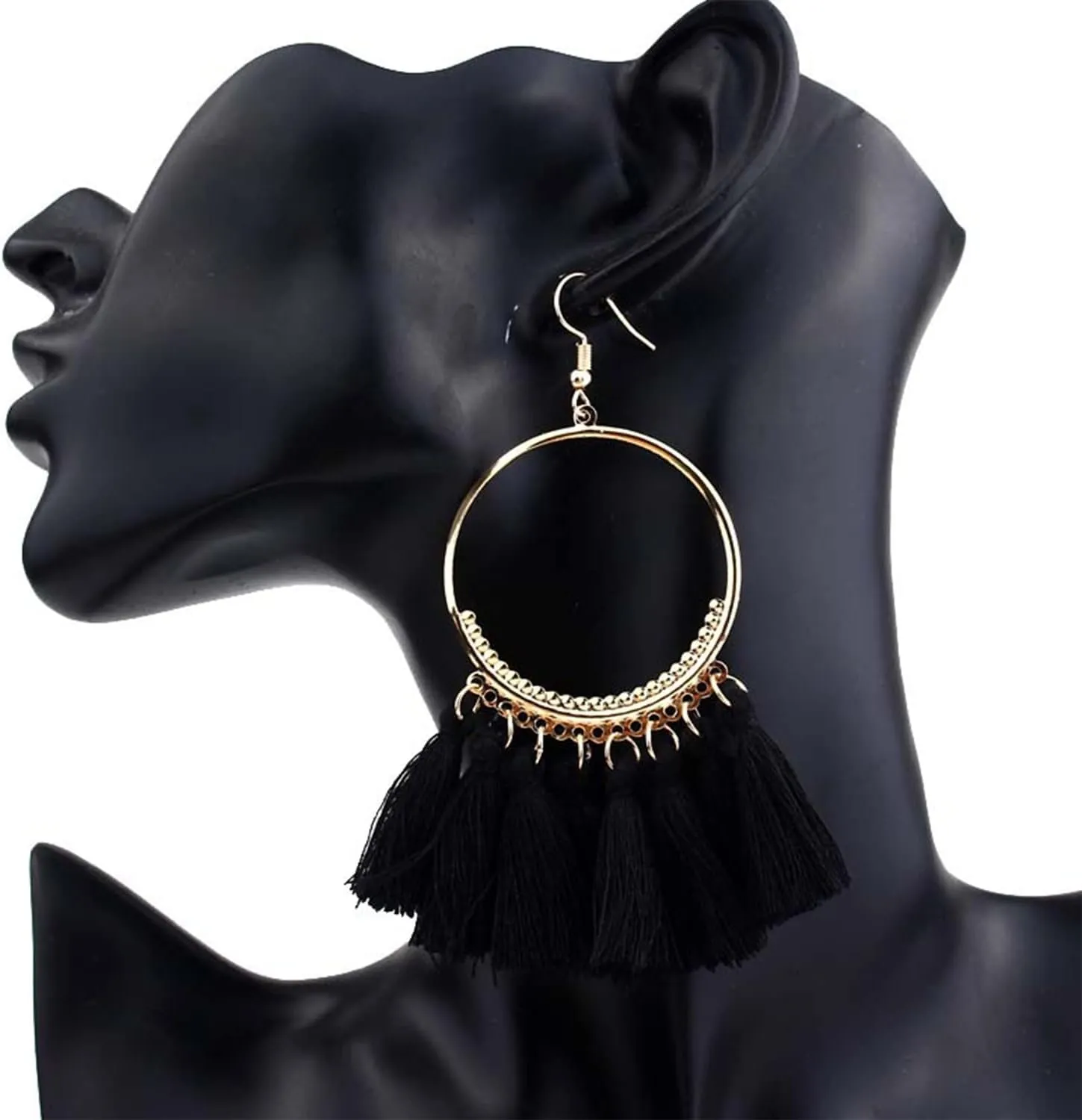 QUPENGXU Statement Tassel Colorful Fan Shape Earrings Geometric Hoop Bohemian Handmade Earrings For Women
