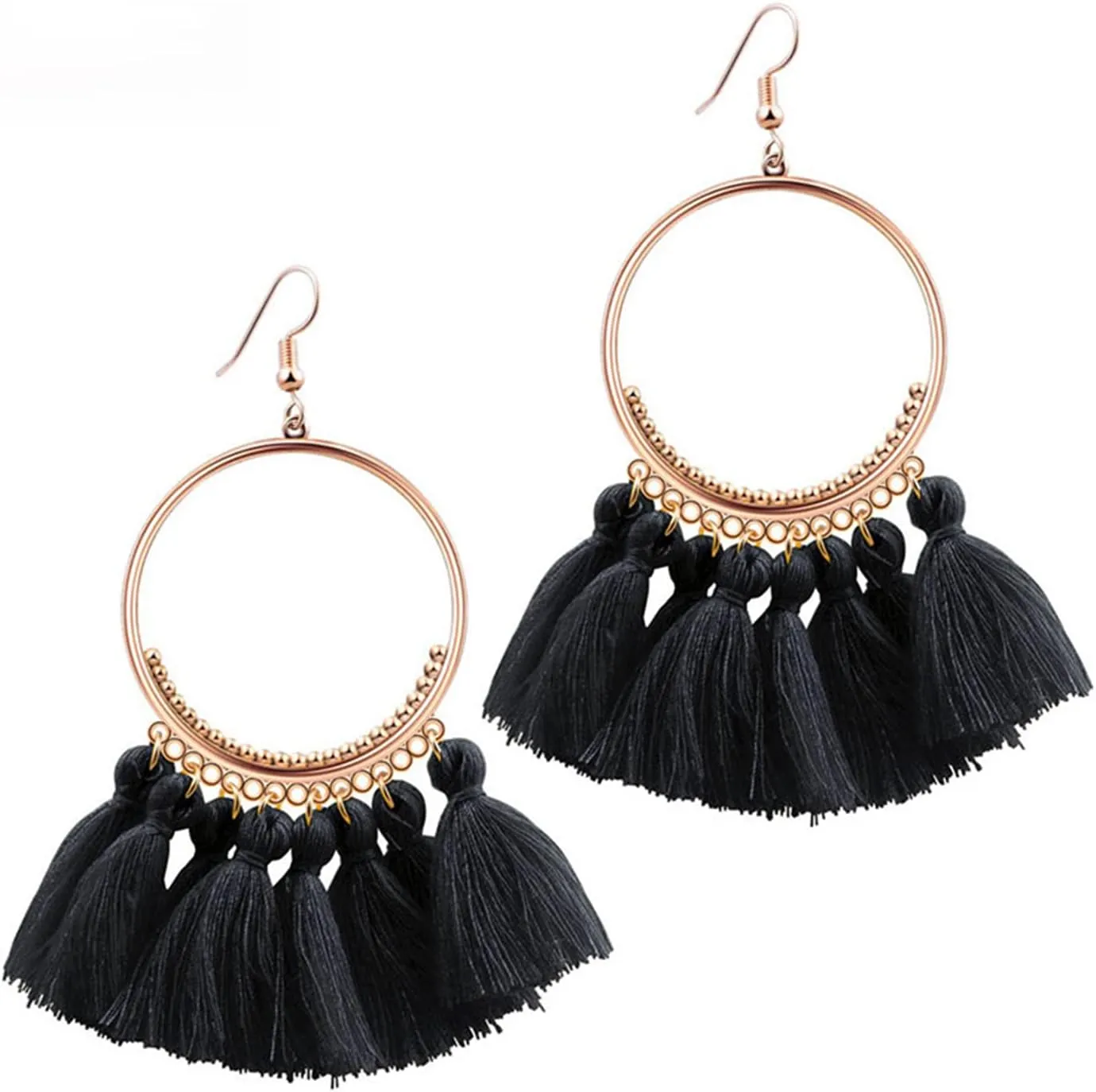 QUPENGXU Statement Tassel Colorful Fan Shape Earrings Geometric Hoop Bohemian Handmade Earrings For Women