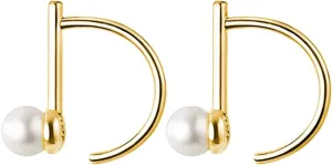 Reffeer 925 Sterling Silver Pearl Half Hoop Earrings for Women Teens Bar Hoop Earrings Open Small Huggie Earrings
