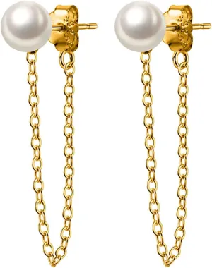 Reffeer Solid 925 Sterling Silver Pearl Chain Dangle Earrings Tassel for Women Teens Pearl Chain Drop Earrings Studs