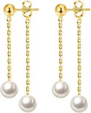 Reffeer Solid 925 Sterling Silver Pearl Dangle Earrings Chain Drop for Women Teens Pearl Chain Dangle Earrings Tassel