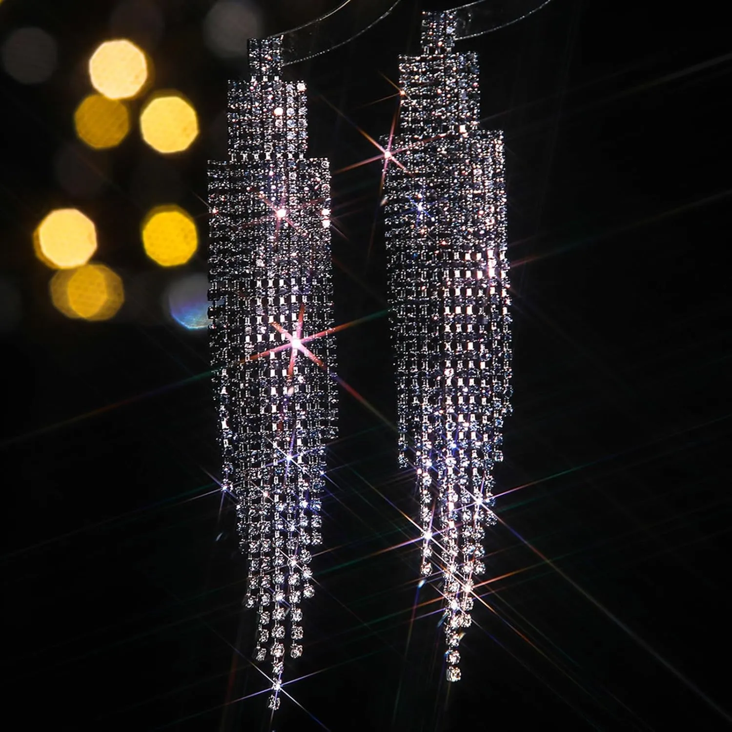 Rhinestone Drop Earrings for Women Sparkly Long Tassel Earrings Dangling Crystal Statement Prom Earrings Wedding Party Dress Outfit Jewerly Gifts
