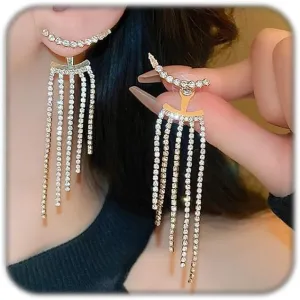 Rhinestone Tassel Earrings For Women Crystal Fringe Chandelier Long Dangle Earring for Prom Dress Sparkle Bridal Wedding Party