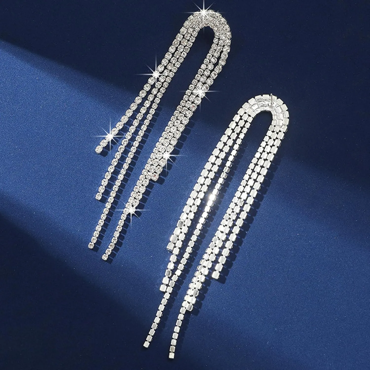 Rhinestone Tassel Earrings for Women Sparkly Long Tassel Earrings Prom Earrings Bling Crystal Chandelier Earrings Wedding Party Prom Dress Outfit Jewerly Gifts