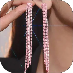 Rhinestone Tassel Earrings for Women Sparkly Long Tassel Earrings Prom Earrings Bling Crystal Chandelier Earrings Wedding Party Prom Dress Outfit Jewerly Gifts