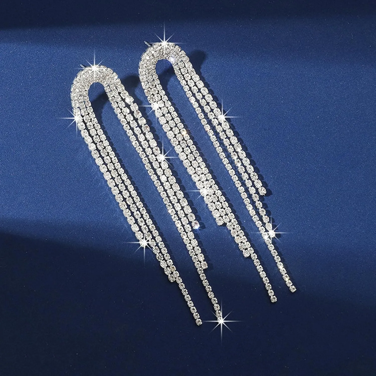 Rhinestone Tassel Earrings for Women Sparkly Long Tassel Earrings Prom Earrings Bling Crystal Chandelier Earrings Wedding Party Prom Dress Outfit Jewerly Gifts
