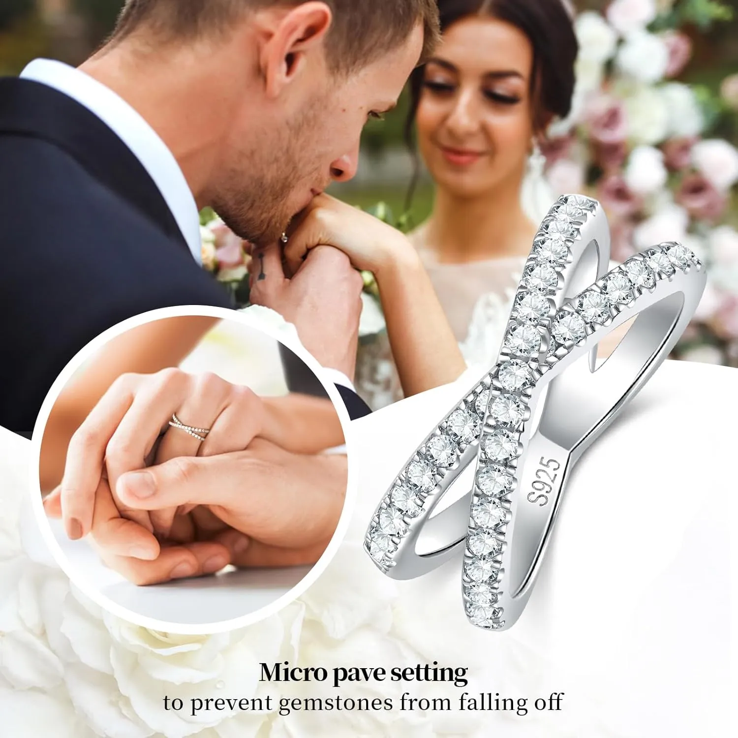 RINEY&KY Moissanite Engagemeng Rings for Women Lab Created Moissanite Rings 18K White Gold Plated Sterling Silver Diamond Ring Promise Rings for Her Anniversary Rings for Women Girls Wife Mother