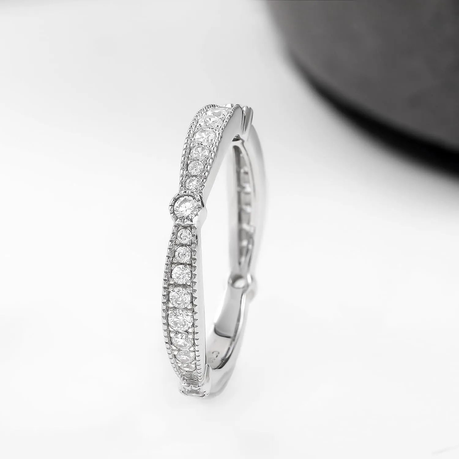 RINEY&KY Moissanite Rings for Women VVS Sterling Silver Stackable Wedding Bands Non Tarnish White Gold Plated Hypoallergenic Certified Lab Diamond Eternity Band Size 5-10US
