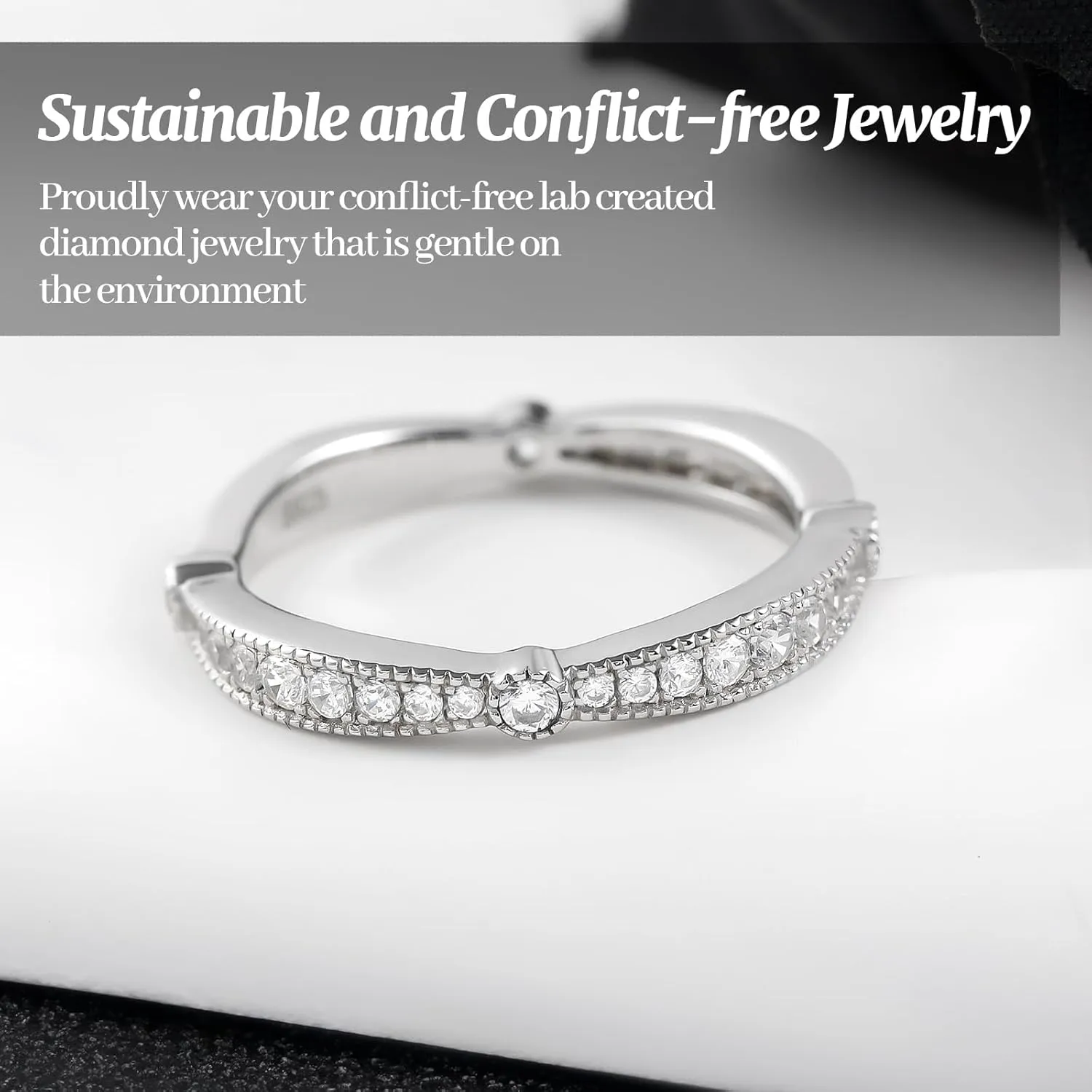 RINEY&KY Moissanite Rings for Women VVS Sterling Silver Stackable Wedding Bands Non Tarnish White Gold Plated Hypoallergenic Certified Lab Diamond Eternity Band Size 5-10US