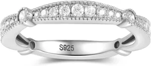 RINEY&KY Moissanite Rings for Women VVS Sterling Silver Stackable Wedding Bands Non Tarnish White Gold Plated Hypoallergenic Certified Lab Diamond Eternity Band Size 5-10US