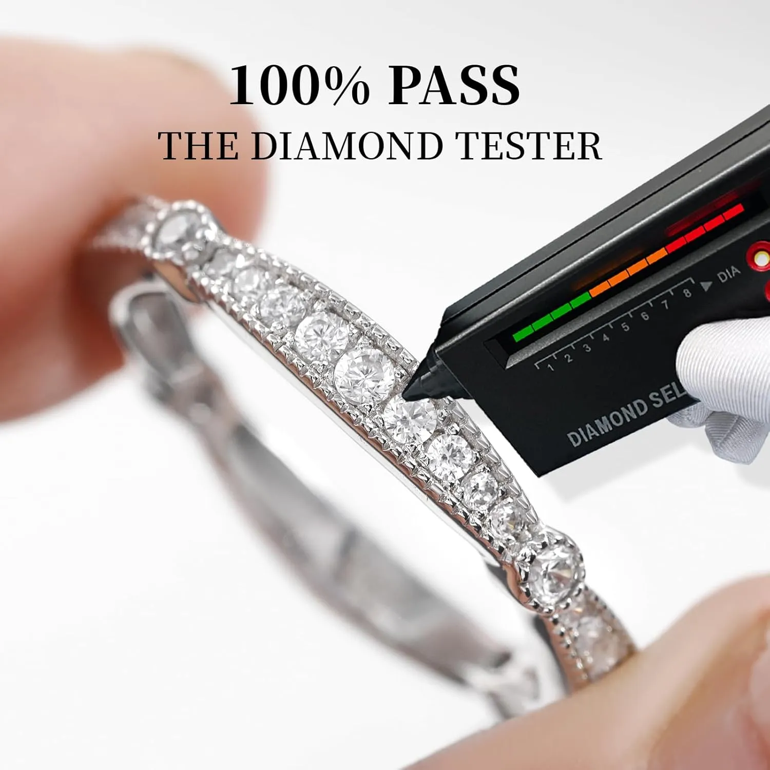 RINEY&KY Moissanite Rings for Women VVS Sterling Silver Stackable Wedding Bands Non Tarnish White Gold Plated Hypoallergenic Certified Lab Diamond Eternity Band Size 5-10US