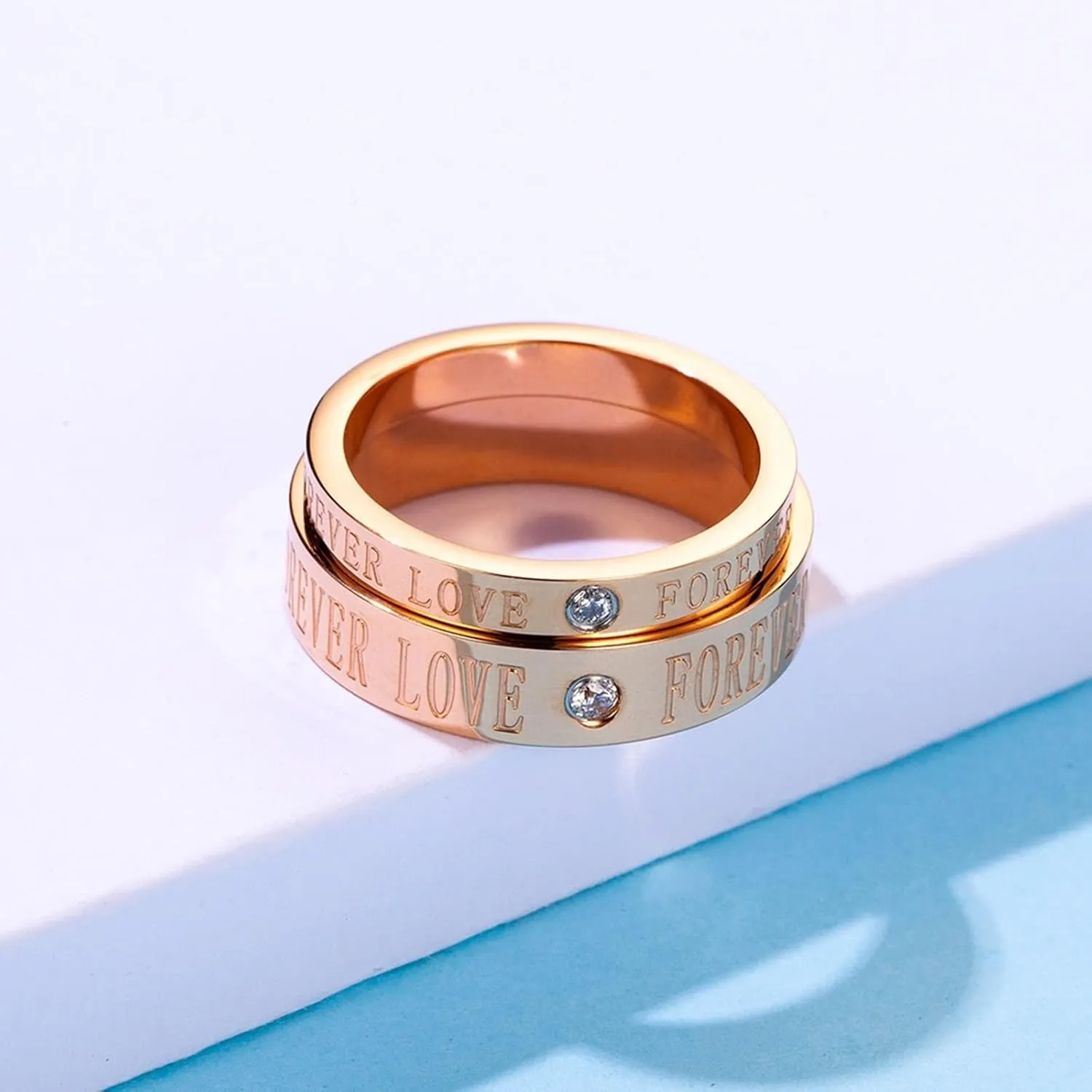 Rings for Men Metal, Stainless Steel Engagement Rings Couple Rings Rose Gold Forever Love Ring with Zirconia Valentine's Day Couple Rings