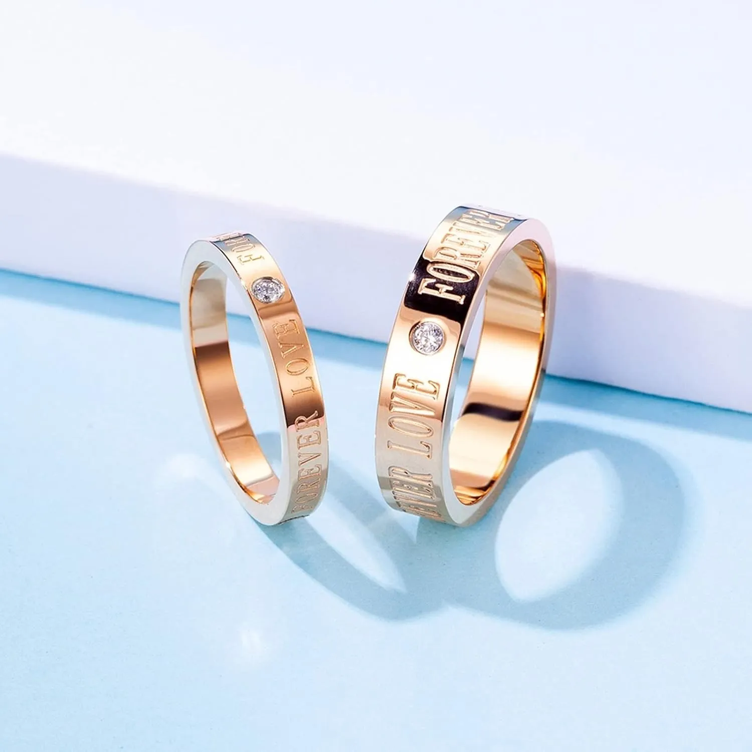 Rings for Men Metal, Stainless Steel Engagement Rings Couple Rings Rose Gold Forever Love Ring with Zirconia Valentine's Day Couple Rings