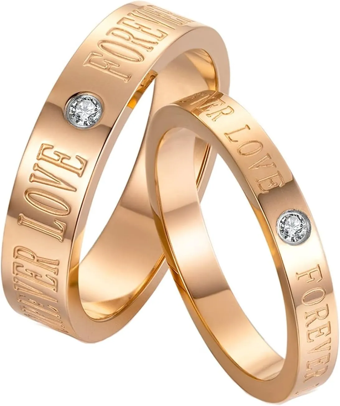 Rings for Men Metal, Stainless Steel Engagement Rings Couple Rings Rose Gold Forever Love Ring with Zirconia Valentine's Day Couple Rings