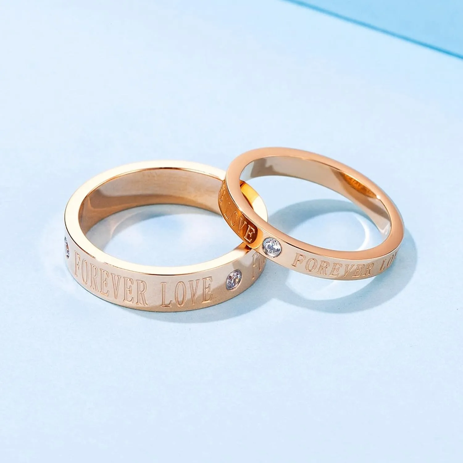 Rings for Men Metal, Stainless Steel Engagement Rings Couple Rings Rose Gold Forever Love Ring with Zirconia Valentine's Day Couple Rings