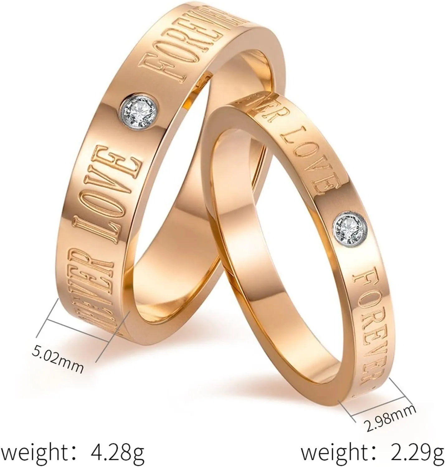 Rings for Men Metal, Stainless Steel Engagement Rings Couple Rings Rose Gold Forever Love Ring with Zirconia Valentine's Day Couple Rings