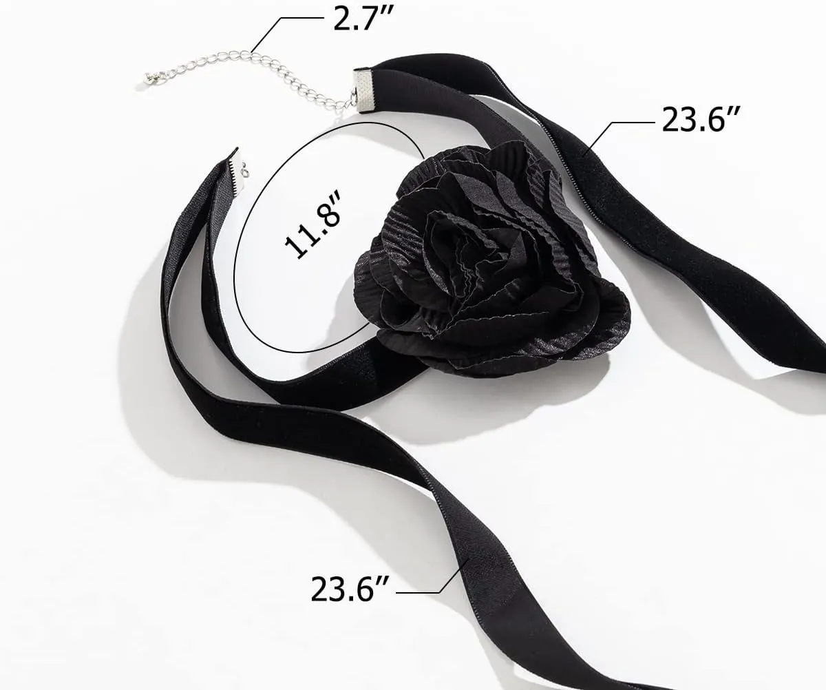 rongji jewelry Rose Flower Choker Necklaces for Women - 2pcs Lace-up Design Velvet Floral Choker Necklaces in Black, Red, and Blue, Perfect for Weddings, Parties, and Summer Outings
